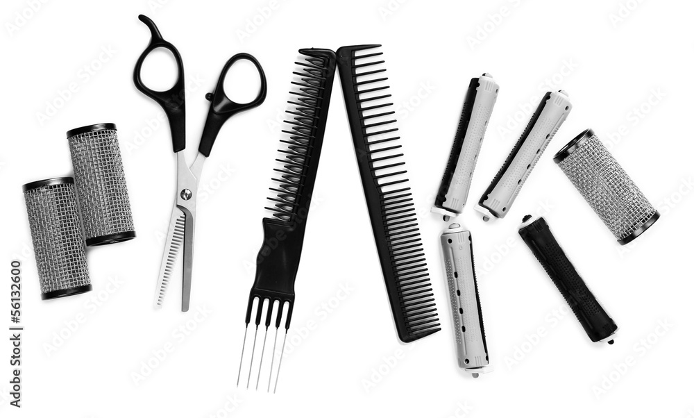 Professional hairdresser tools isolated on white Professional hairdresser tools isolated on white