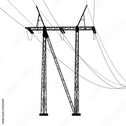 Silhouette of high voltage power lines. Vector  illustration.