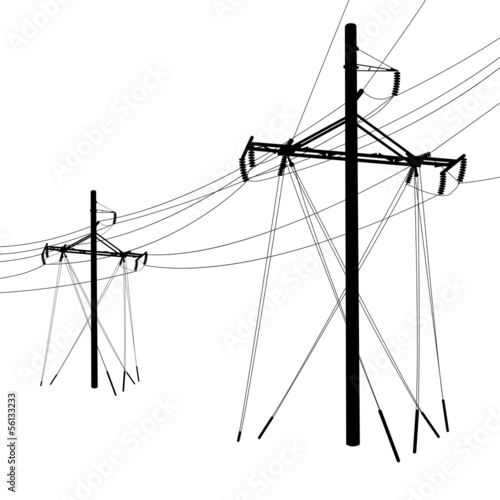 Silhouette of high voltage power lines. Vector  illustration.