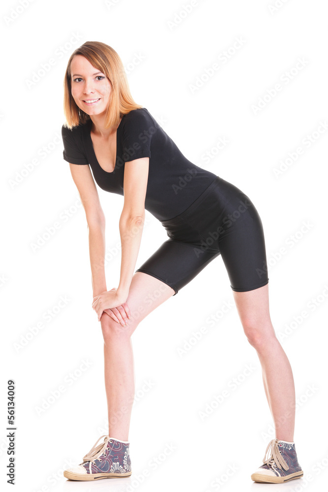 Sport Young woman doing exercise isolated on white Sport Young woman doing exercise isolated on white