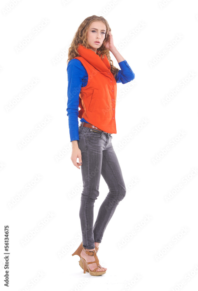 Full length portrait of beautiful blond girl with curly hair Full length portrait of beautiful blond girl with curly hair