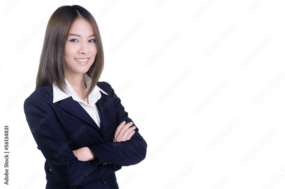 Attractive business woman with her arms crossed suit isolated Attractive business woman with her arms crossed suit isolated