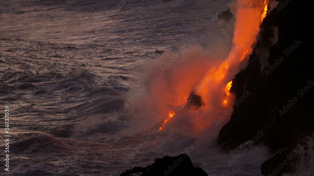 Kilauea Volcanic Lava Pouring Into Ocean Hawaii Kilauea Volcanic Lava Pouring Into Ocean Hawaii