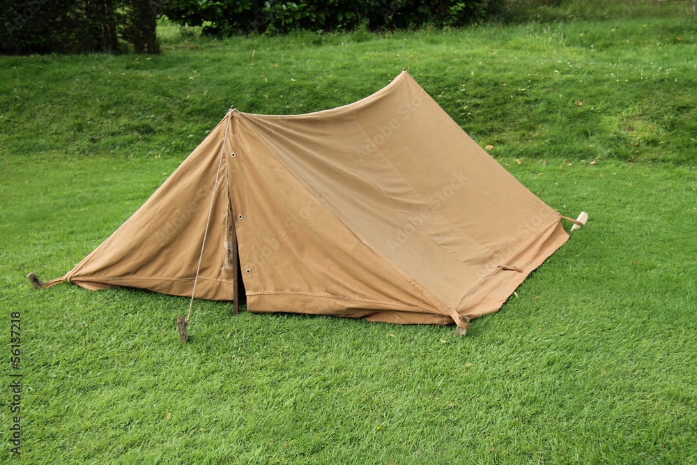 A Vintage Brown Canvas Two Person Ridge Tent.