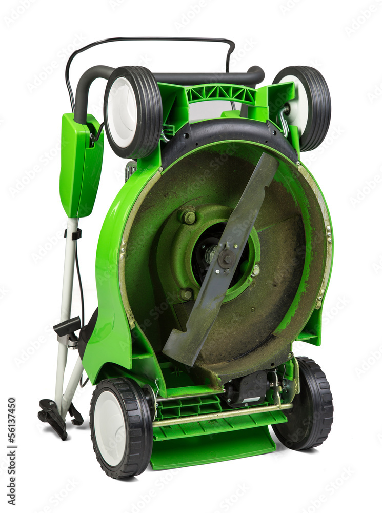 Fototapeta premium Green lawnmower isolated on white background.
