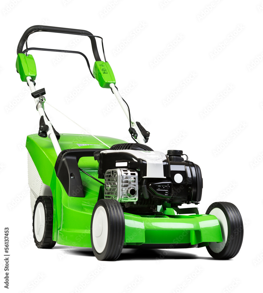 Fototapeta premium Green lawnmower isolated on white background.