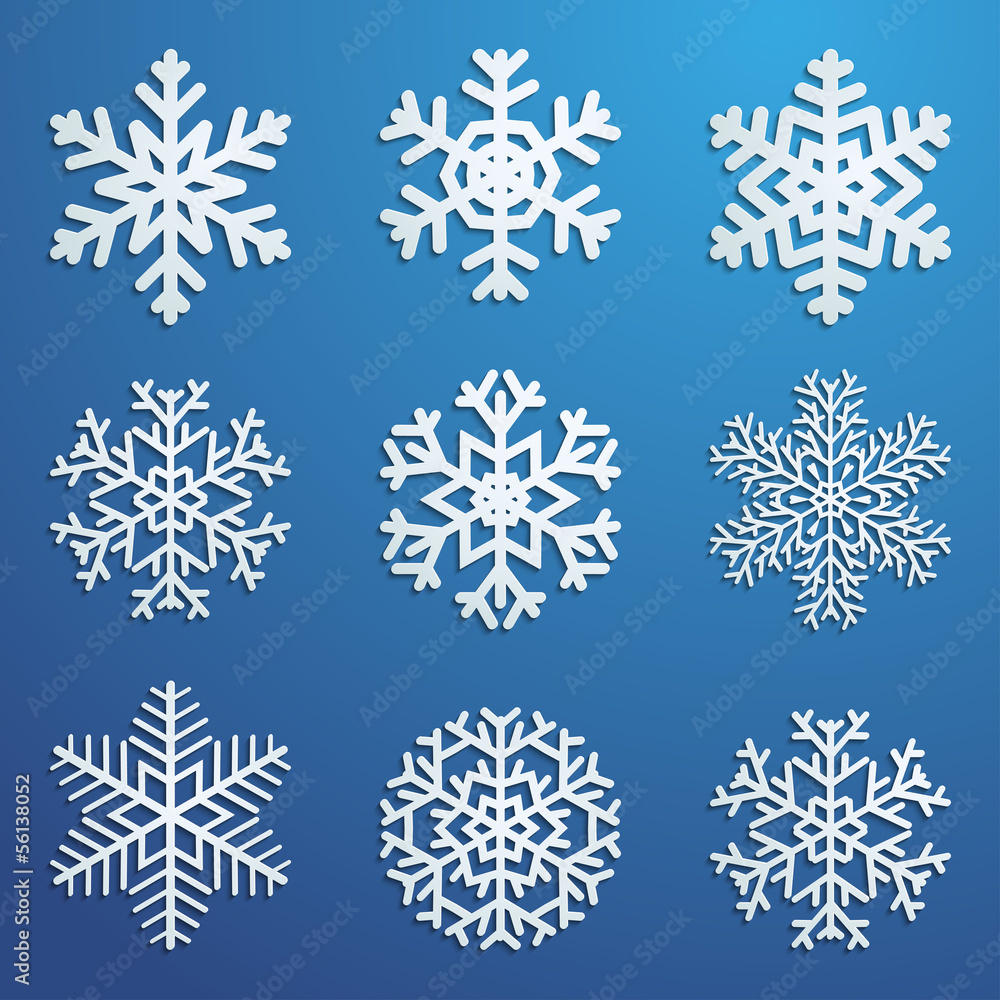 Set of snowflakes with shadows
