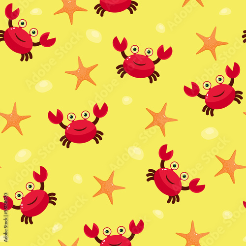 Seamless wallpaper. Crab and sea star. © Nataliya Dolotko