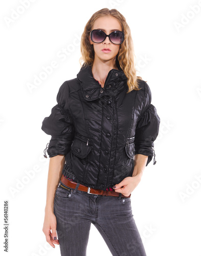 Fashion girl in jacket posing
