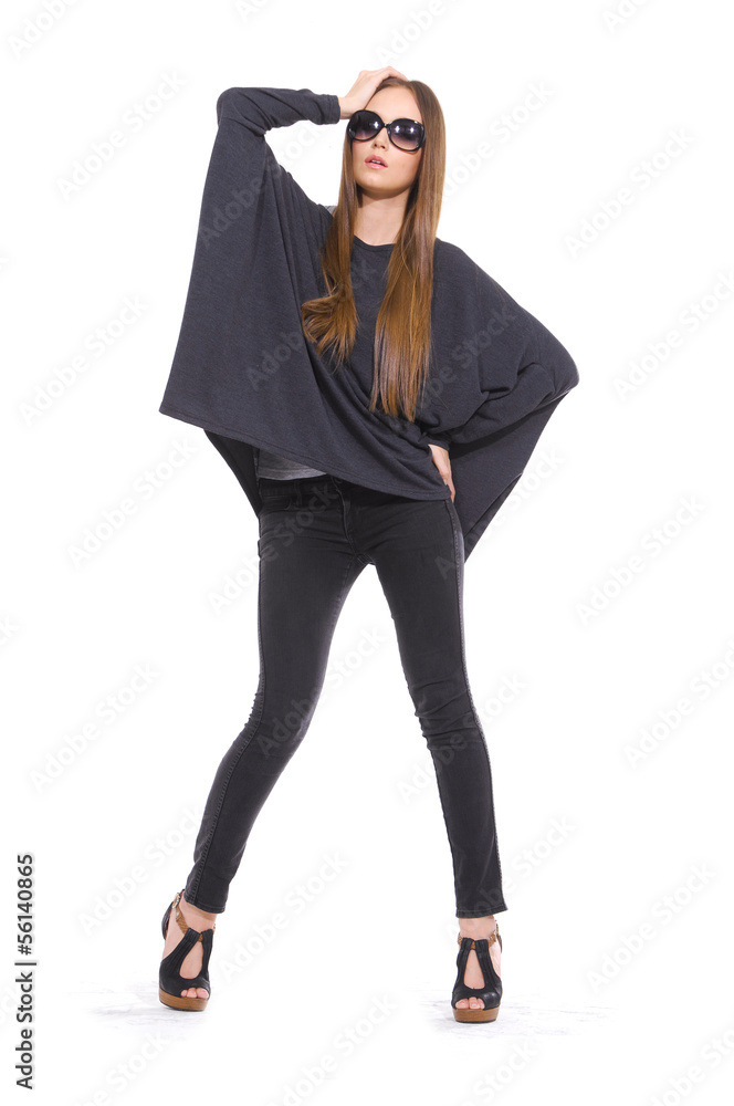 full length Slim pretty young girl in sunglasses full length Slim pretty young girl in sunglasses