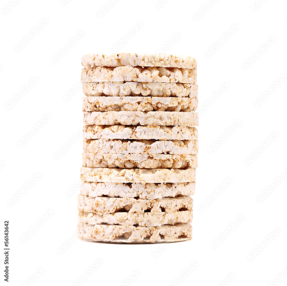 stack of puffed rice snack. stack of puffed rice snack.