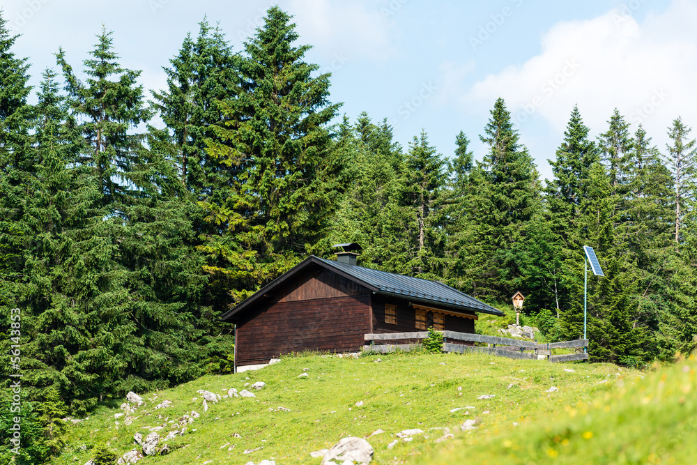 Mountain refuge with solar panels Mountain refuge with solar panels