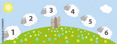 Jumping sheeps with numbers- vector illustration
