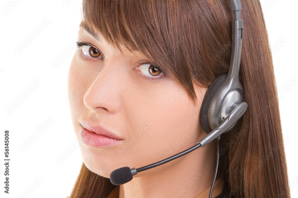 Young female customer service agent with a headset Young female customer service agent with a headset