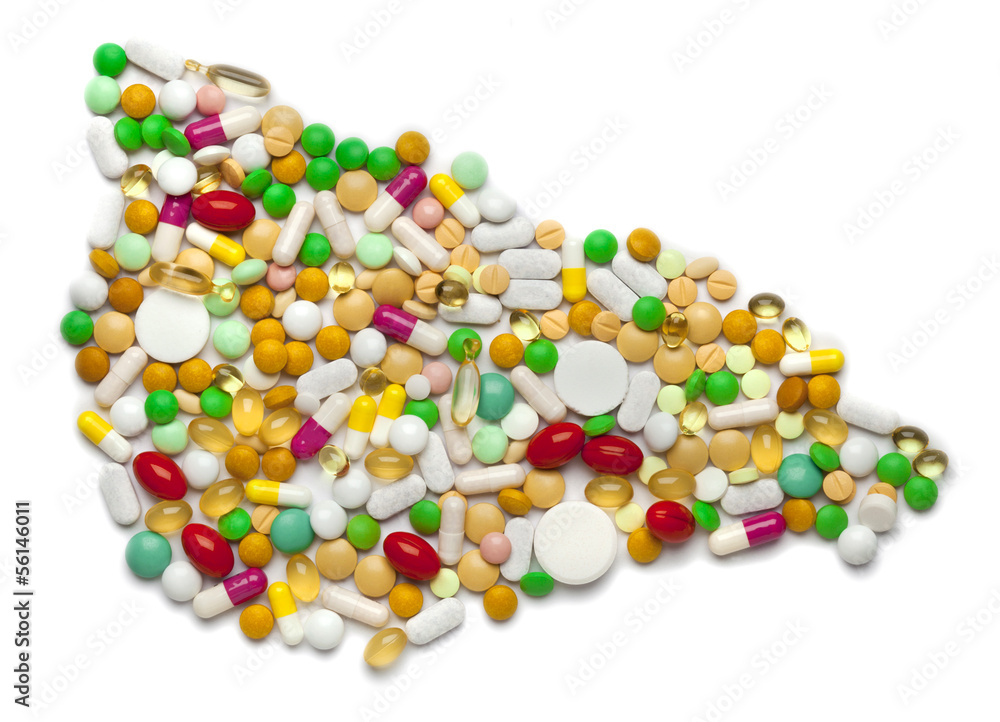 Liver of pills and capsules isolated on white background Liver of pills and capsules isolated on white background