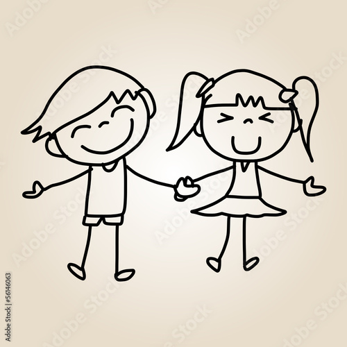 hand drawing cartoon happy kids