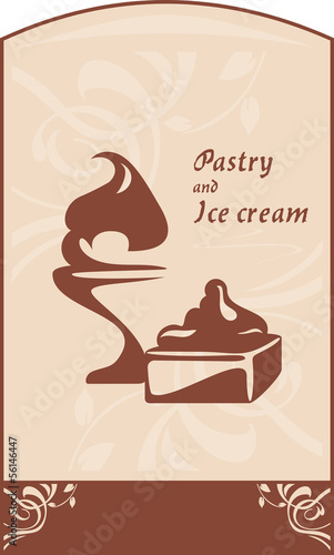Pastry and ice cream. Label for design