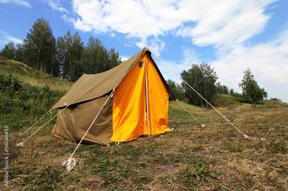 Camping tent on outdoor nature. Tourism concept