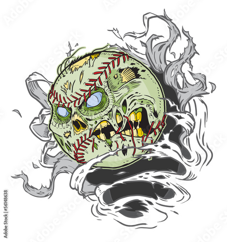 Zombie Baseball Ripping out of Background Vector Cartoon