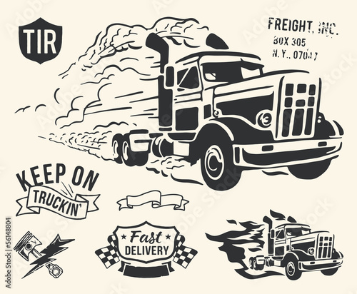 Isolated vintage truck delivery theme on off white background.