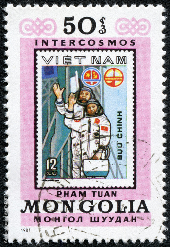stamp printed by Mongolia, shows Vietnam Cosmonauts