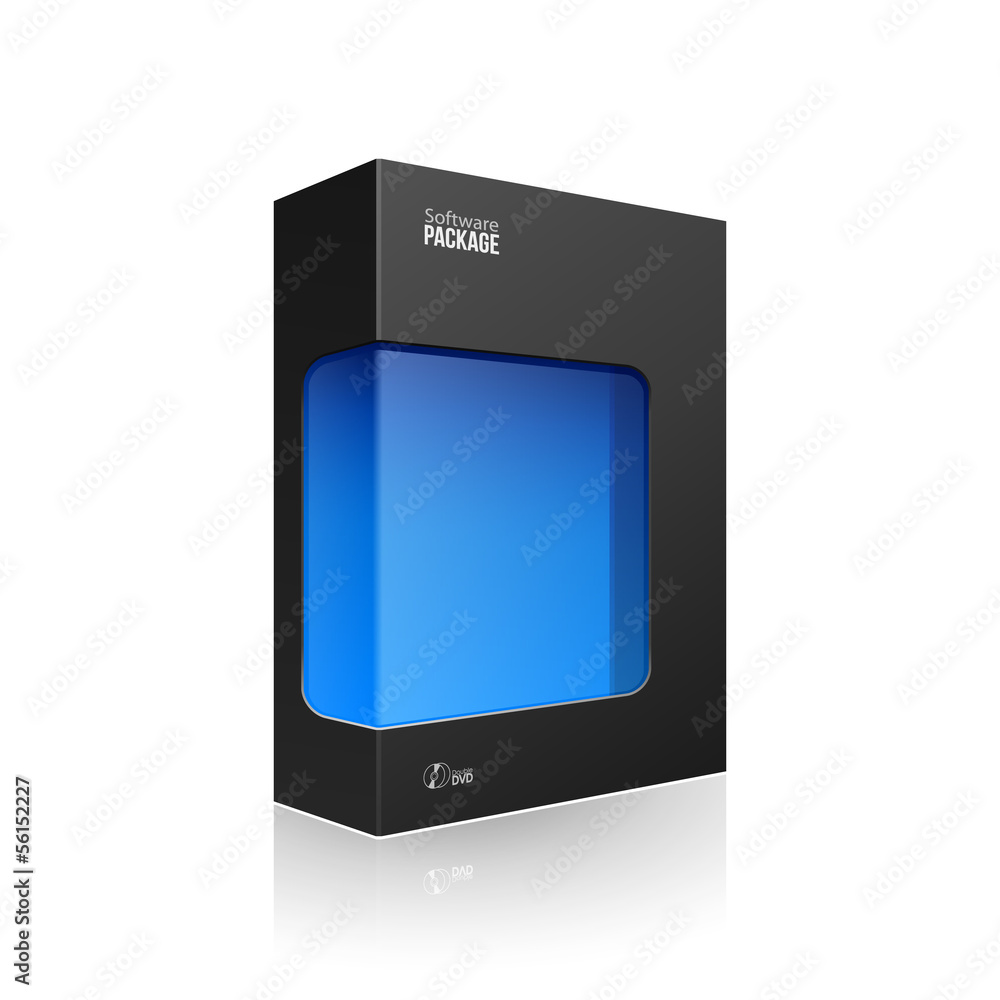 Black Modern Software Product Package Box With Blue Window Black Modern Software Product Package Box With Blue Window