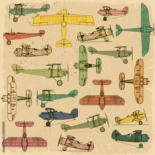 Airplanes. Retro seamless pattern   on vintage old paper.