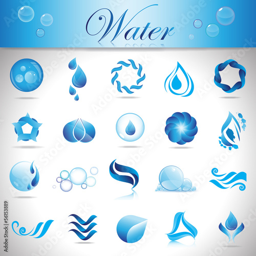 Water And Drop Icons - Set - Isolated On Gray Background