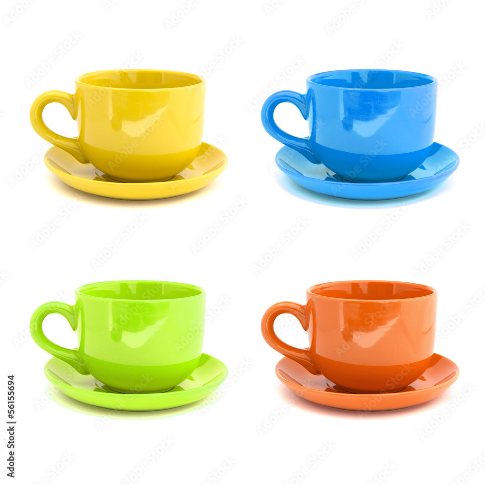 colorful cups on white background. colorful cups on white background.