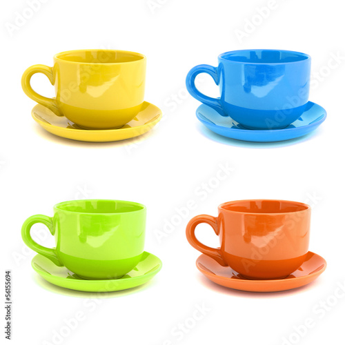 colorful cups on white background.