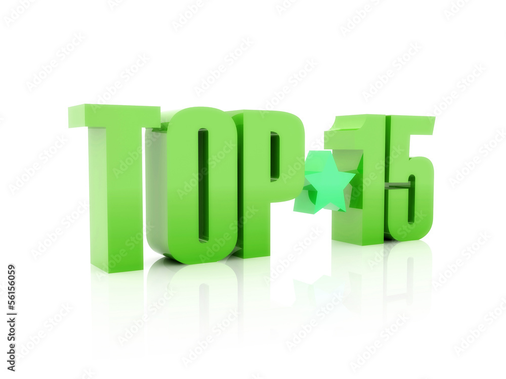Top fifteen green word isolated on white background. Top fifteen green word isolated on white background.