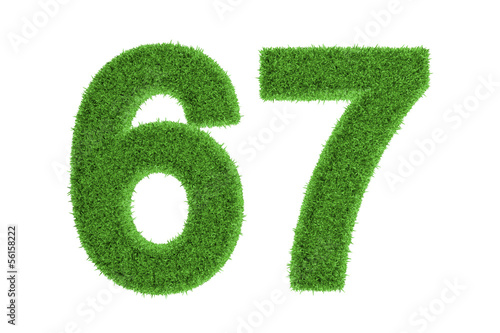 Green eco-friendly symbol of number 67, on white