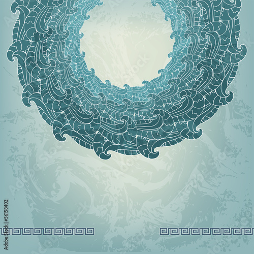 Vintage blue background with waves and meanders, Greek style