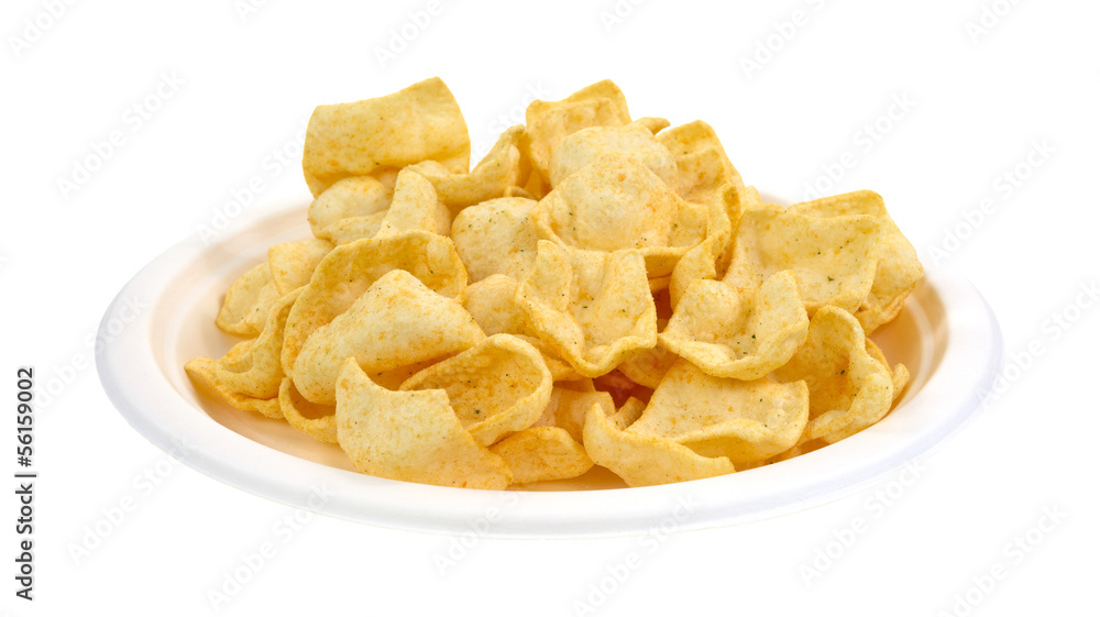 Jalapeno seasoned potato chips on a paper plate Jalapeno seasoned potato chips on a paper plate