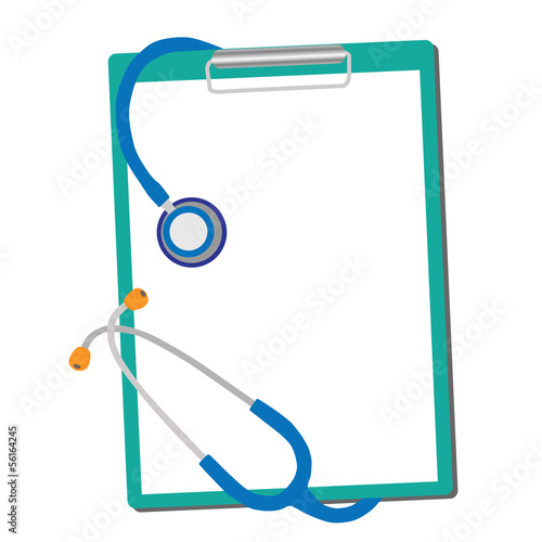 medical stethoscope with form blank isolated on white background