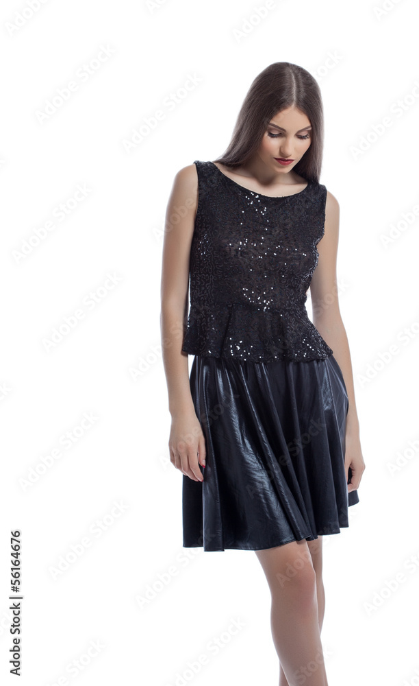 Portrait of stylish girl in black glowing dress Portrait of stylish girl in black glowing dress
