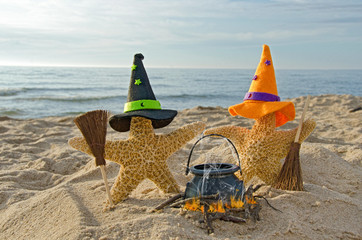 Halloween starfish witches with brooms