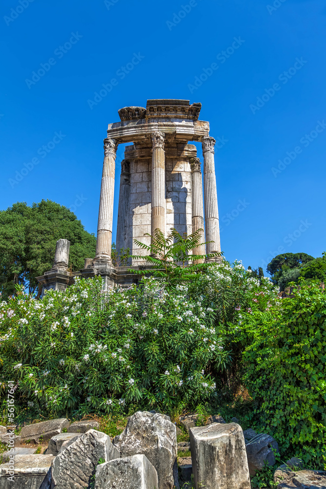 The ruins of the Temple of Vesta in the Roman Forum