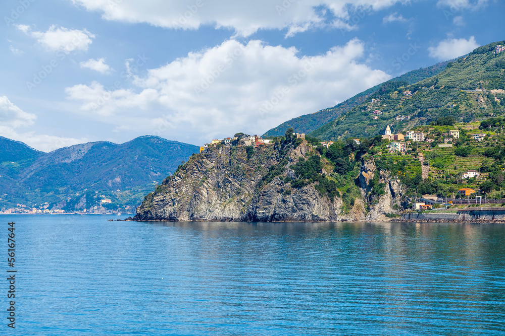 Panorama of the coast of the Cinque Terre in Italy.