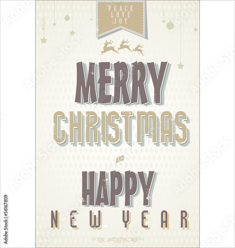Retro Vintage Merry Christmas and Happy New Year Background