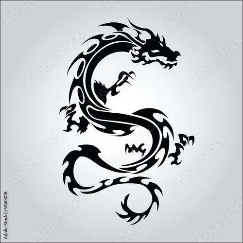 Vector version. Isolated tattoo of black dragon