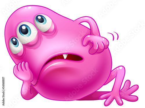 A bored three-eyed pink monster