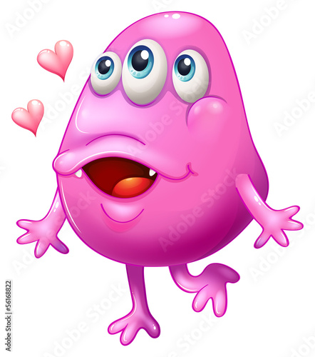 A pink monster with two hearts