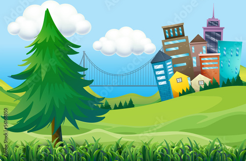 Hills with buildings
