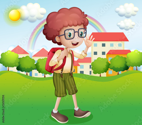A boy going home from school