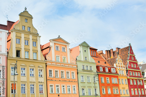 Beautiful facades of buildings in Wroclaw