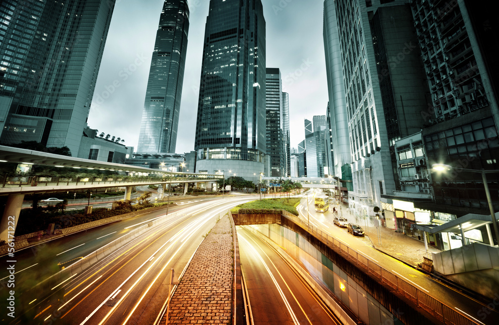 Obraz premium traffic in Hong Kong at sunset time