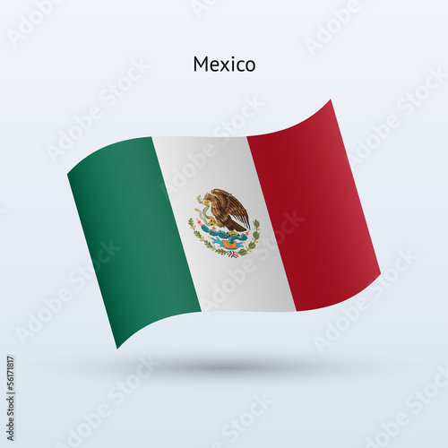 Mexico flag waving form. Vector illustration.