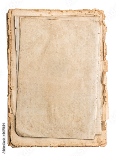 stack of old papers isolated on white