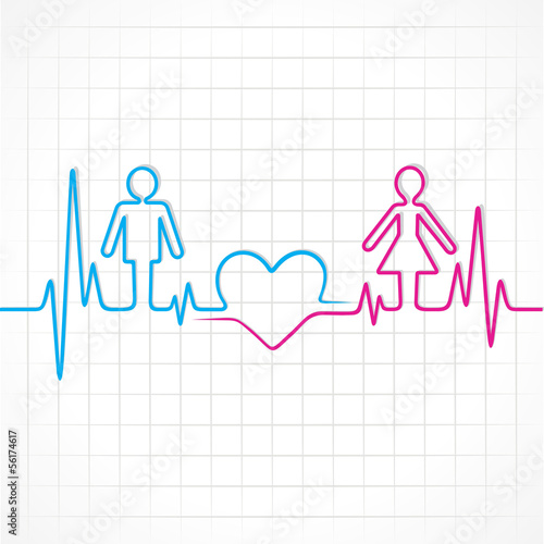 Heartbeat make male,female and heart symbol stock vector